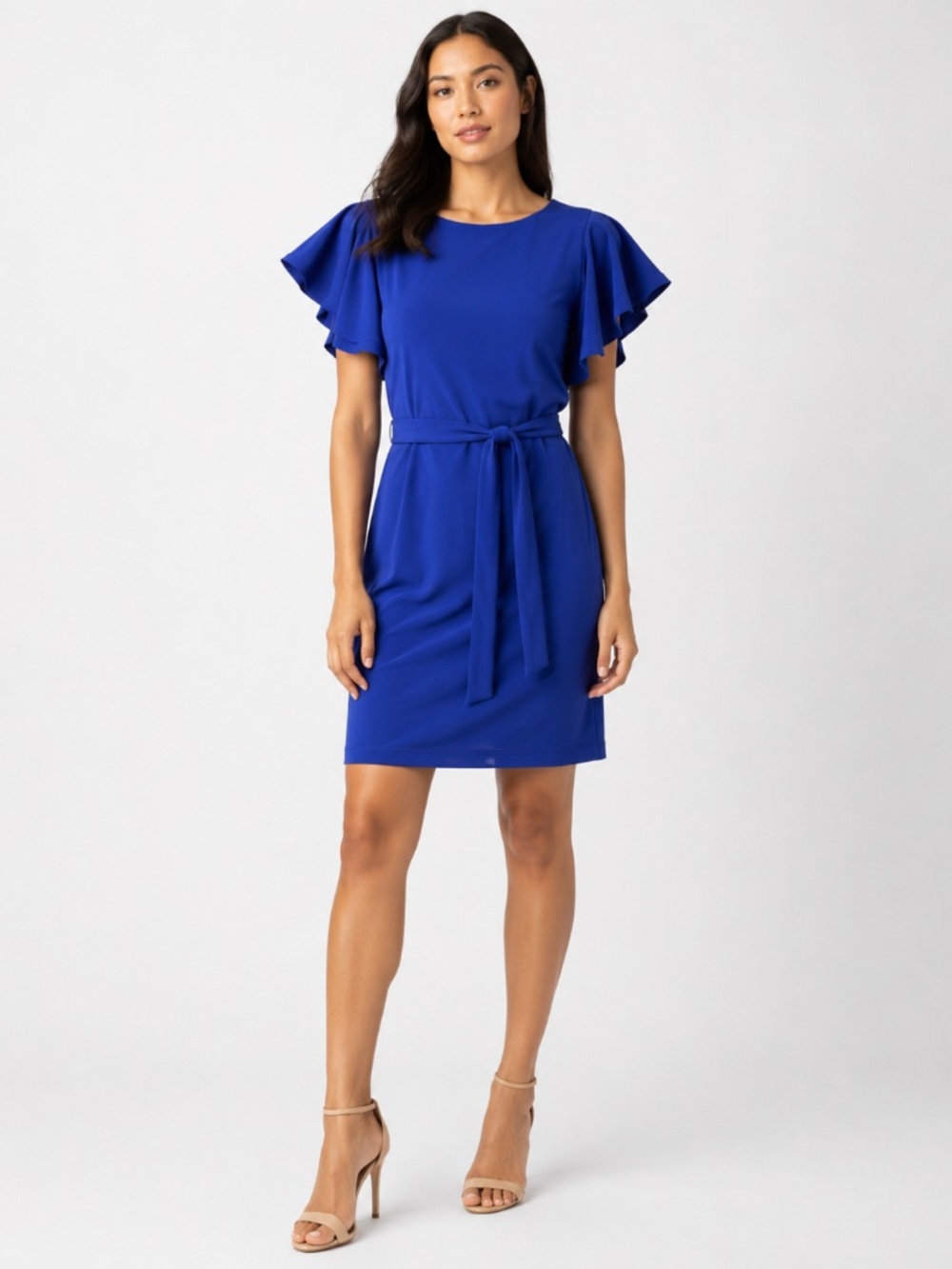 Calvin Klein Women’s Size 8 Royal Blue Flutter Sleeve Belted Sheath Dress